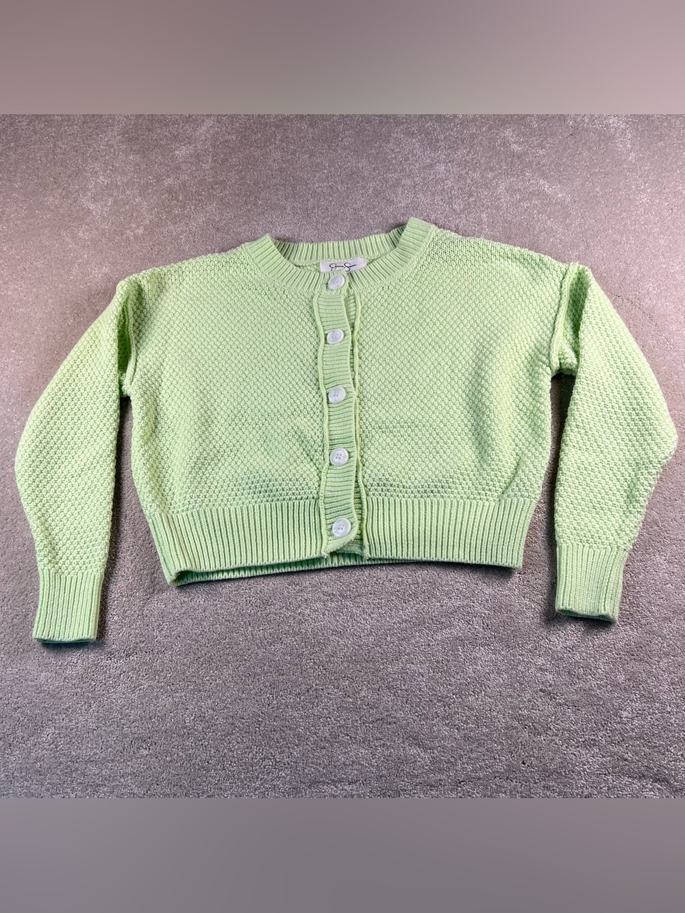 Jessica Simpson Cardigan Sweater Cropped Lime Green Textured Women's XSmall